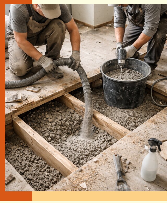 Заполнение пустот пола в Бузулуке полиуретаном и пенополистиролом