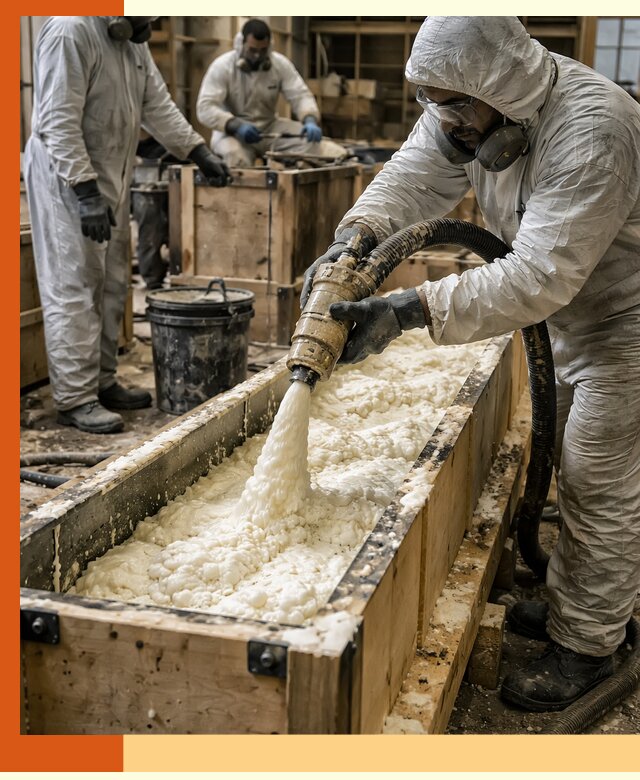 Заливка пенополиуретана в формы для утепления в Бузулуке